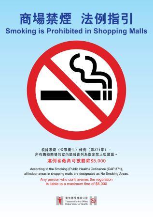 Smoking is prohibited in shopping malls Maximum Penalty $5,000